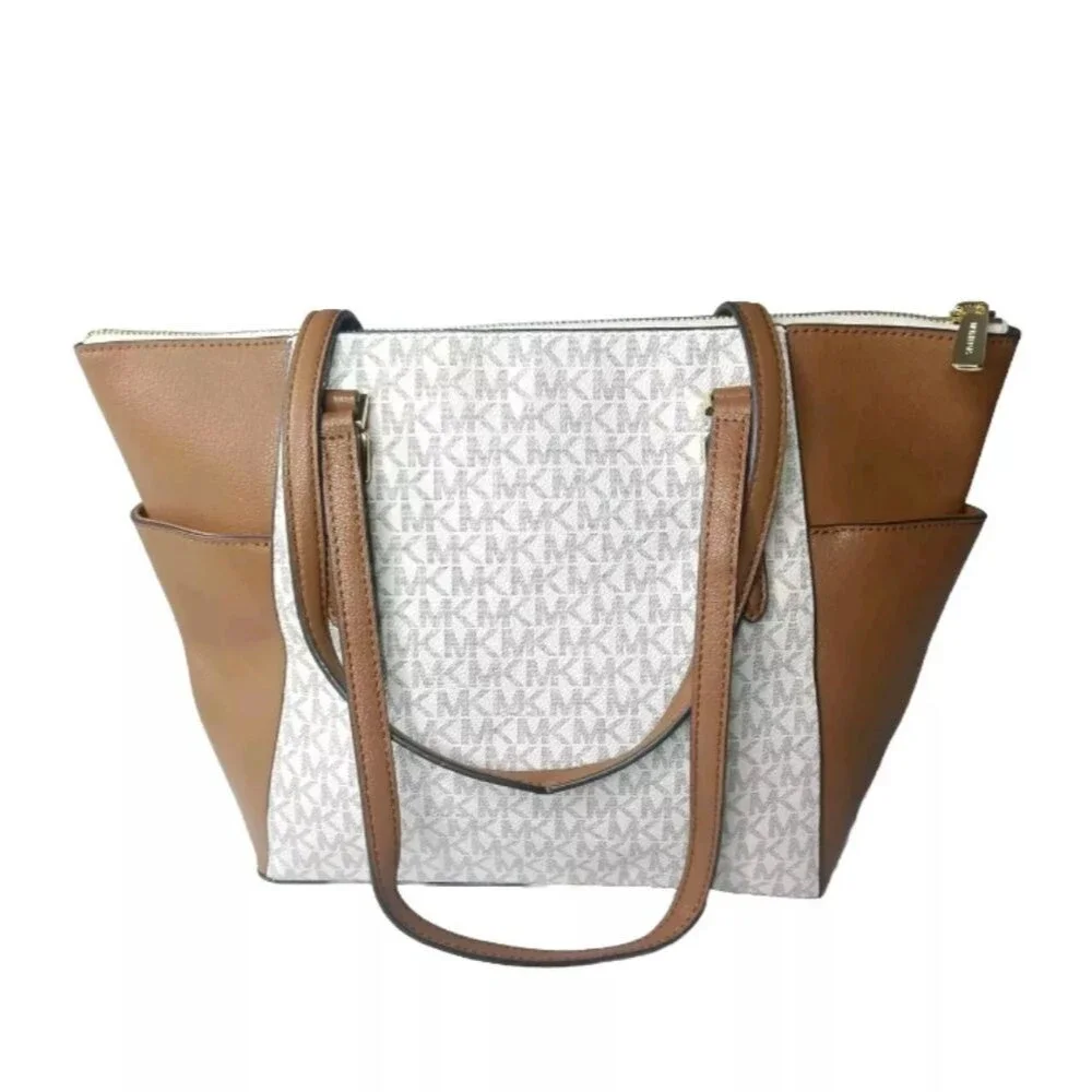 Michael Kors Charlotte Logo and Leather Top-Zip Tote Bag